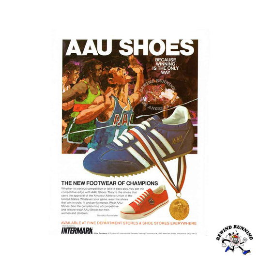 AAU Shoes 1976 Track & Field Finish Line 4 stripe vintage sneaker ad