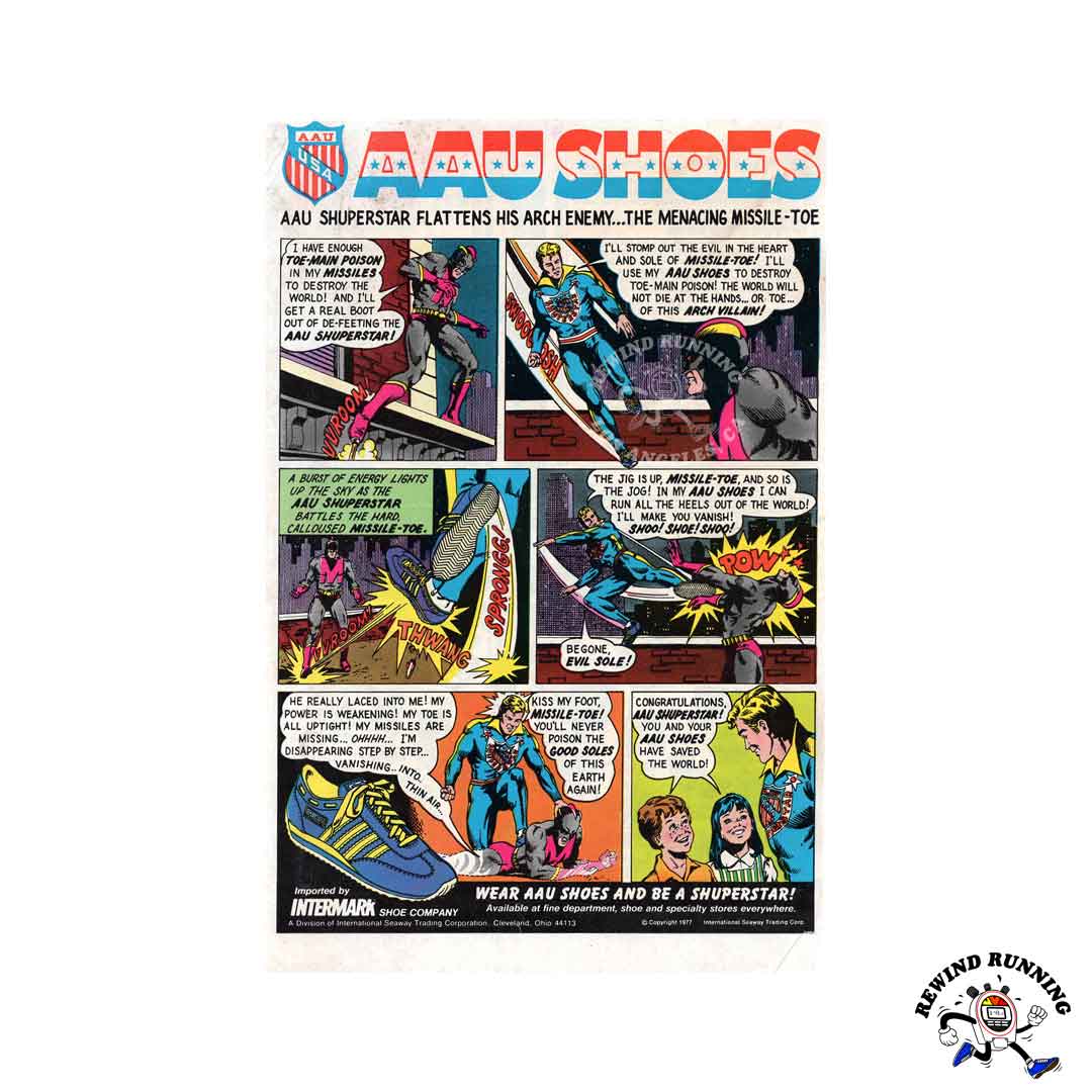 AAU Shoes 1977 "Shuperstar" 4 stripe vintage coic book superhero sneaker ad