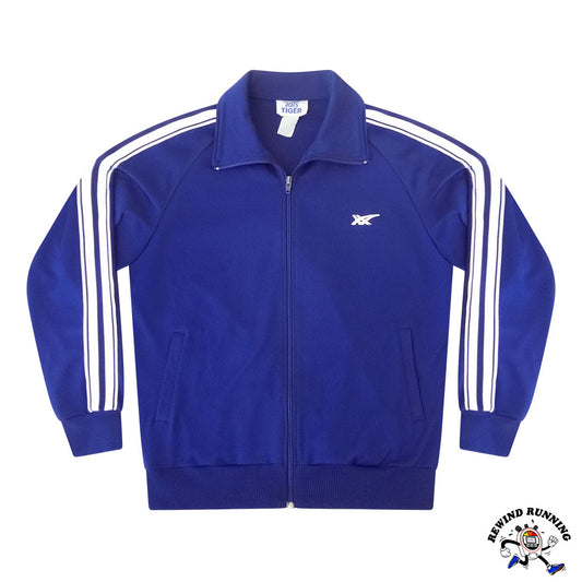 Asics Tiger Vintage 70s 80s Blue and White Striped Track Jacket Front