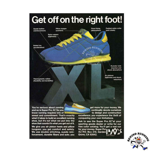 Bob Wolf Super Pro XL 'Get off on the right foot!' vintage sneaker print ad