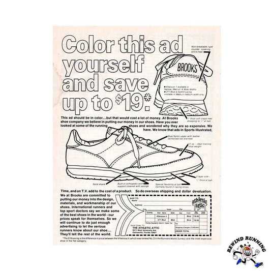 Brooks Villanova II 1977 vintage sneakers running shoes coloring book print ad