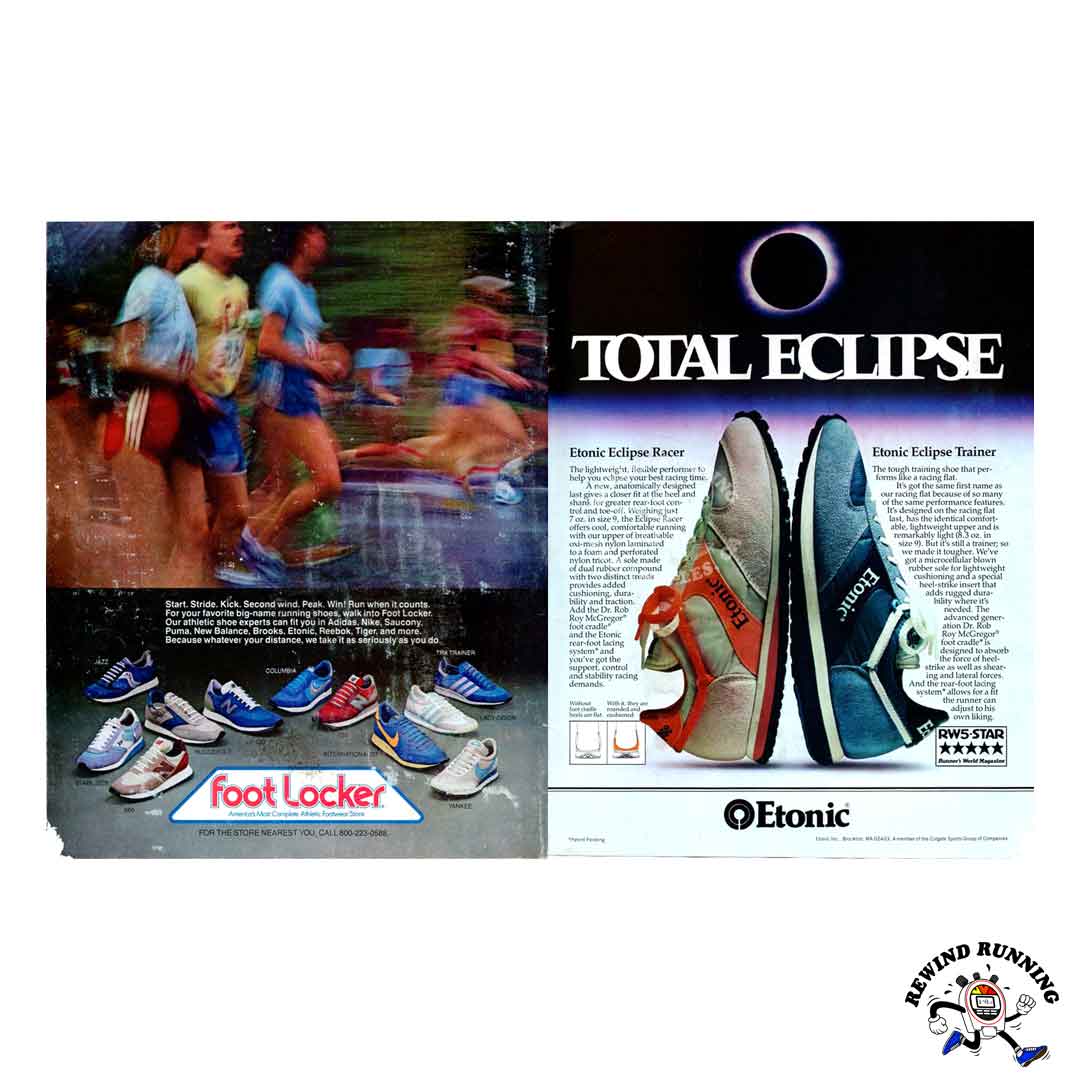 Foot Locker and Etonic Eclipse 1981 Vintage Running Shoes 80s Sneakers Distressed Print Ad