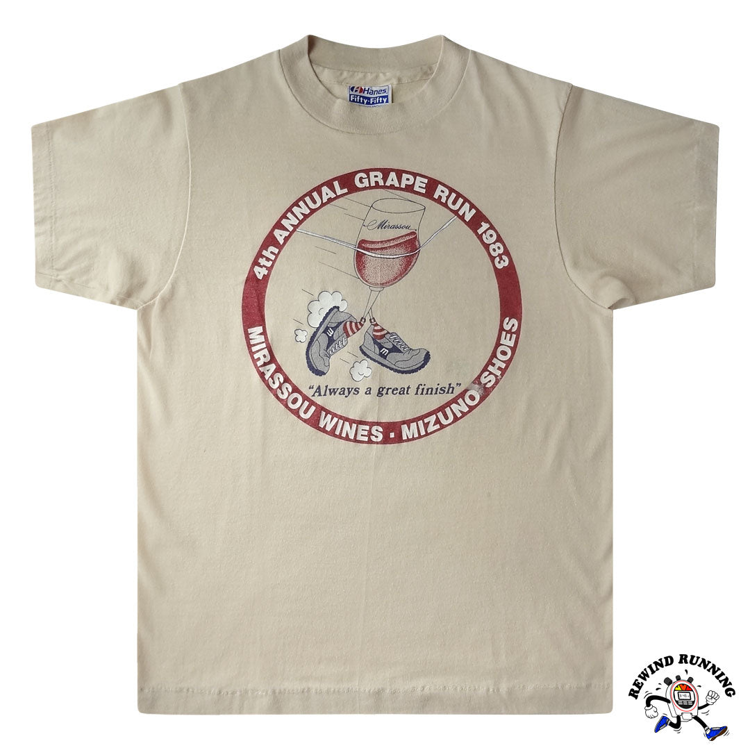 Mizuno Shoes 1983 Grape Run 80s Mirassou Wines Vintage T-shirt SmallMizuno Shoes 1983 Grape Run 80s Mirassou Wines Vintage T-shirt Small