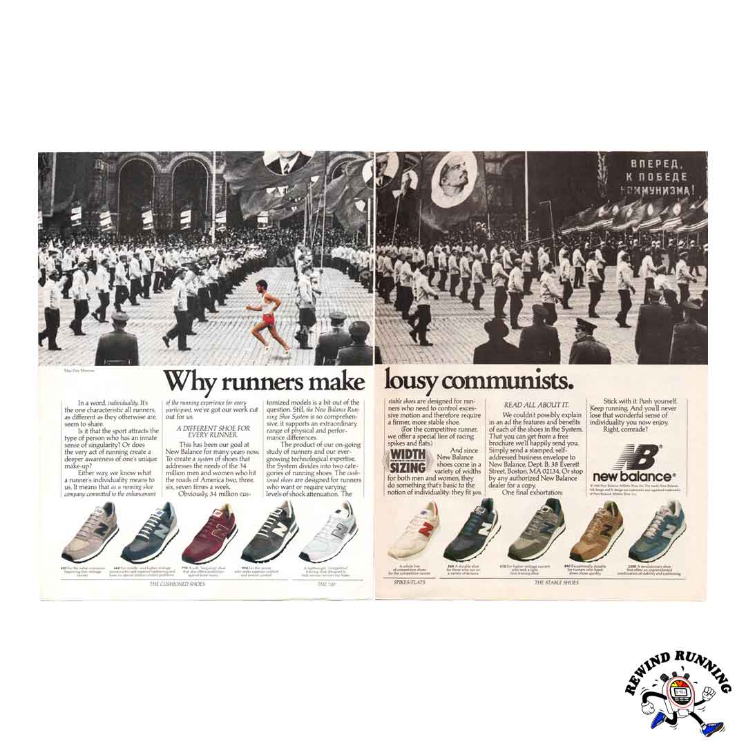 New Balance vintage 1984 print ad "Why runners make lousy communists."
