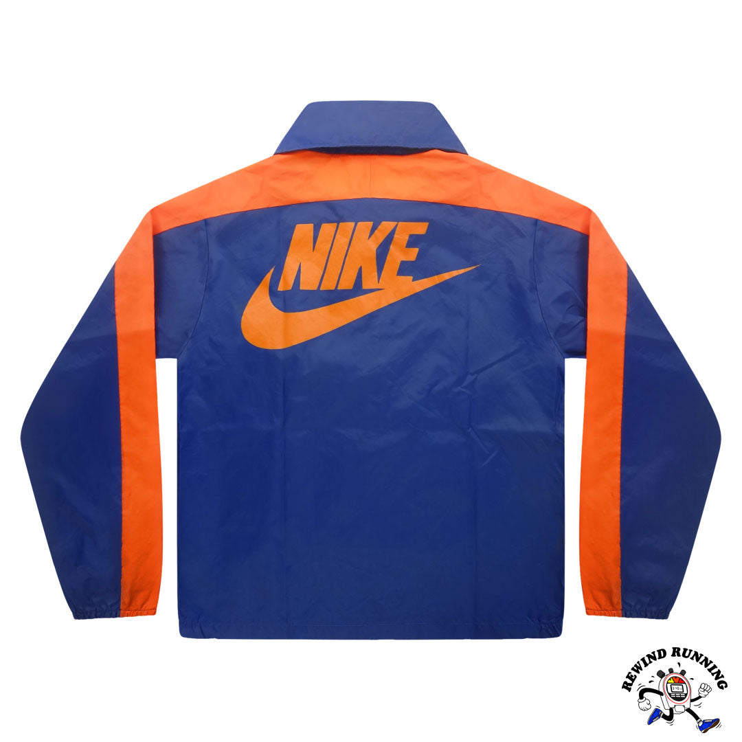 Nike Vintage Men's XL 'Orange Tag' Blue Orange Windbreaker 70s 80s Zip Pullover Track Jacket Back Flat Lay