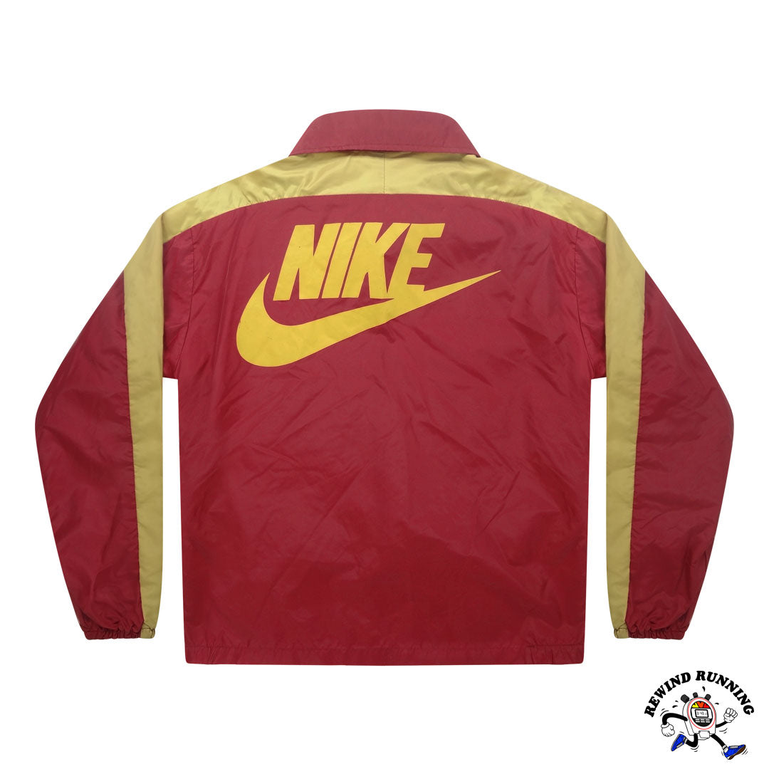 Nike Vintage Men's M 'Orange Tag' Burgundy Tan Windbreaker 70s 80s Zip Pullover Track Jacket Back Nike Logo