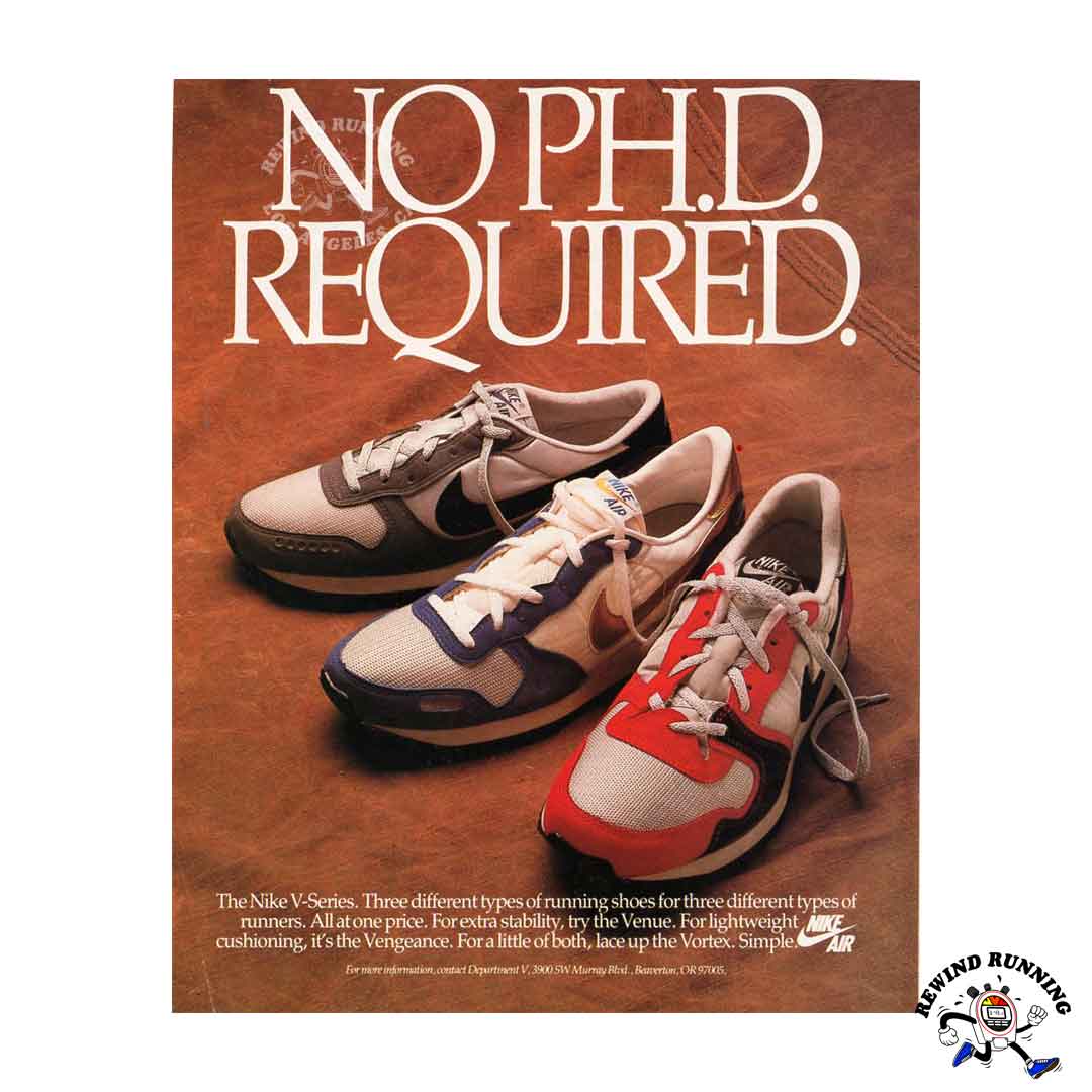 Nike 'No PHD Required' 1985 Vintage Sneaker Running Shoe Print Ad