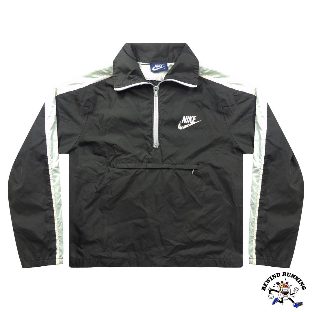 Nike OG Vintage Men's Black Gray White 1/4 Zip Pullover Windbreaker 80s Track Jacket Anorak Size Small Front