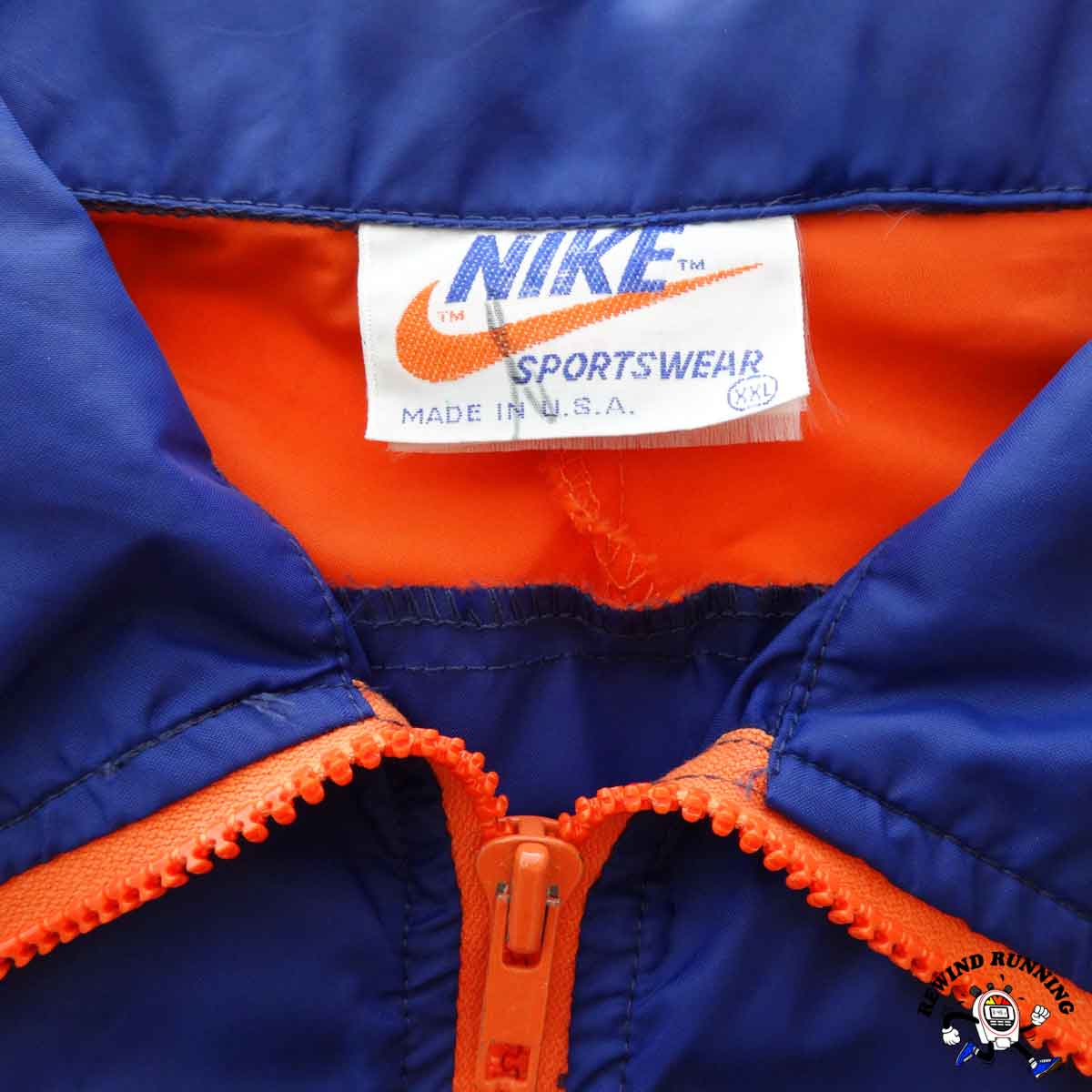 Nike Vintage Men's XXL 'Orange Tag' Blue Orange Windbreaker 70s 80s Zip Pullover Track Jacket Orange Tag Neck Label