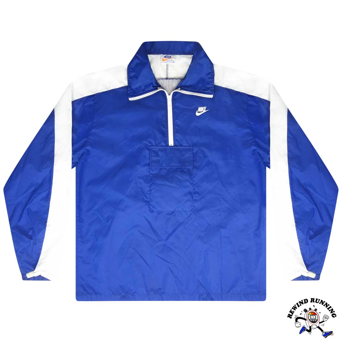 Nike Sportswear Vintage Navy Blue White 70s 80s Windbreaker Track Jacket Anorak 'Orange Tag' XL Front
