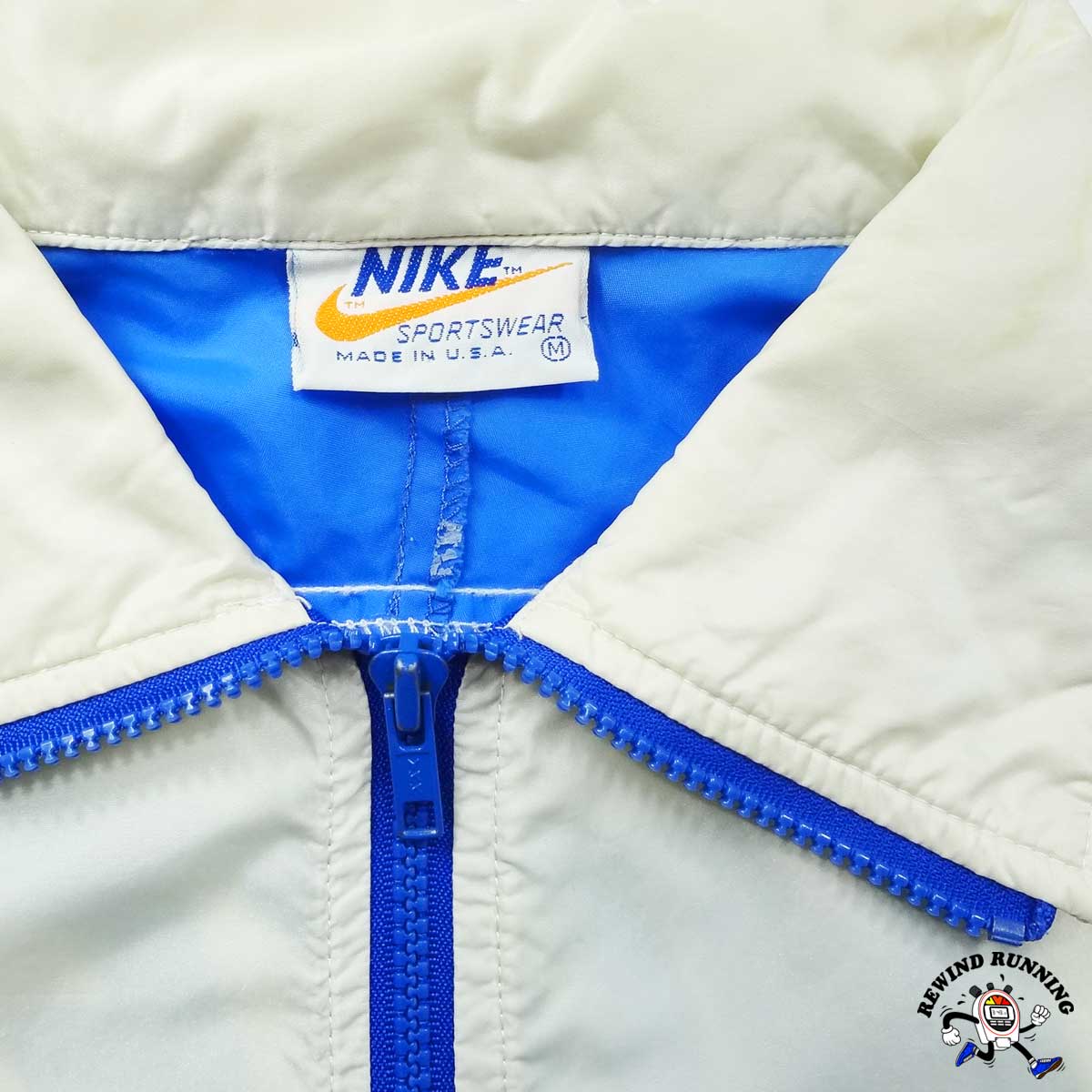 Nike Vintage Men's Off-White Blue Windbreaker Track Jacket Swoosh 'Orange Tag' Logo