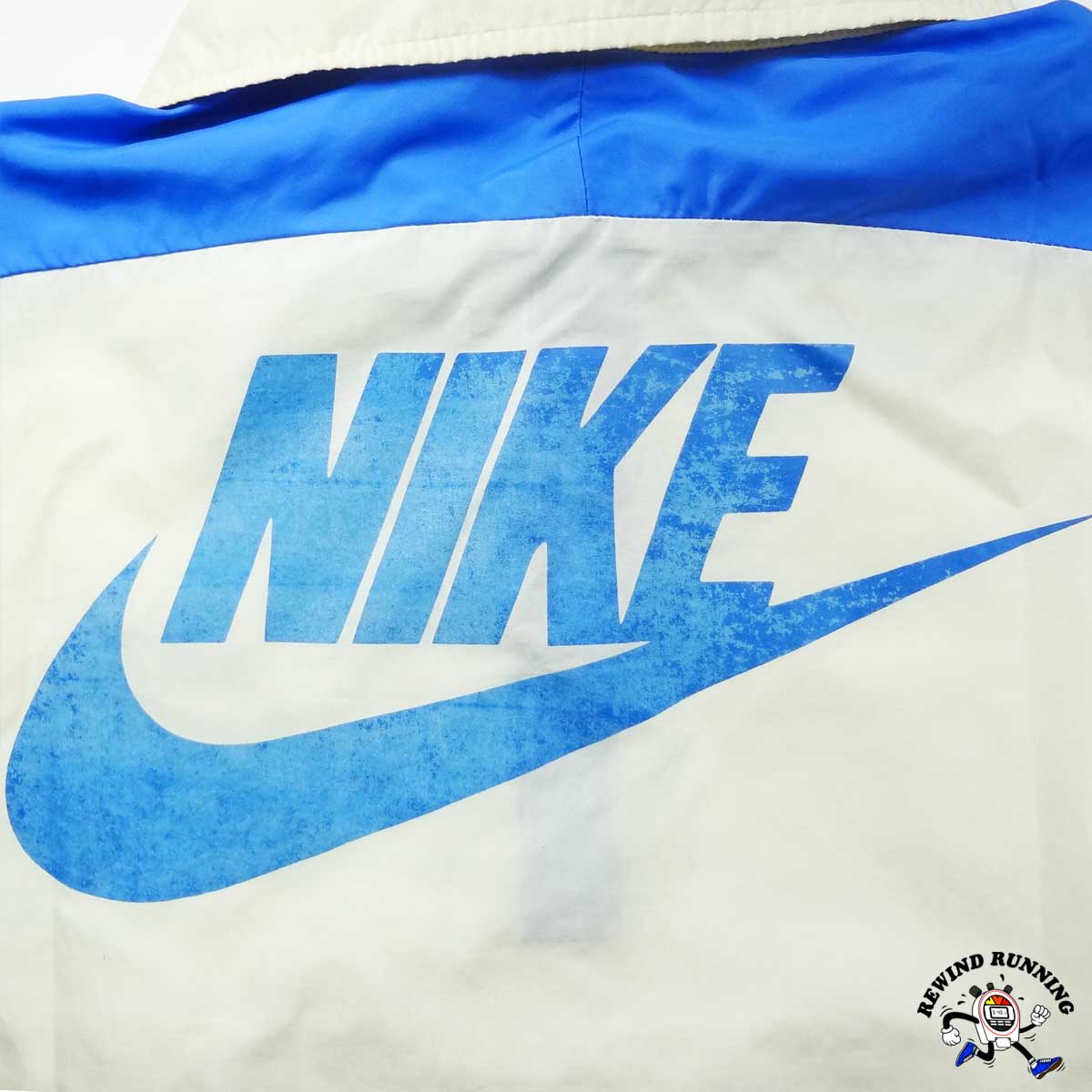 Nike Vintage Men's Off-White Blue Windbreaker Track Jacket Distressed Rear Swoosh Logo