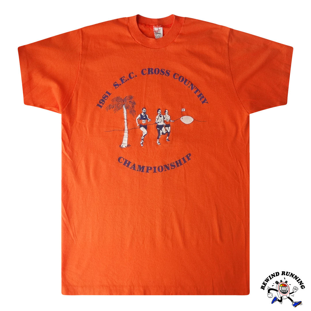 S.E.C. 1981 Cross Country Championship 80s Vintage Running Bright Orange T-Shirt