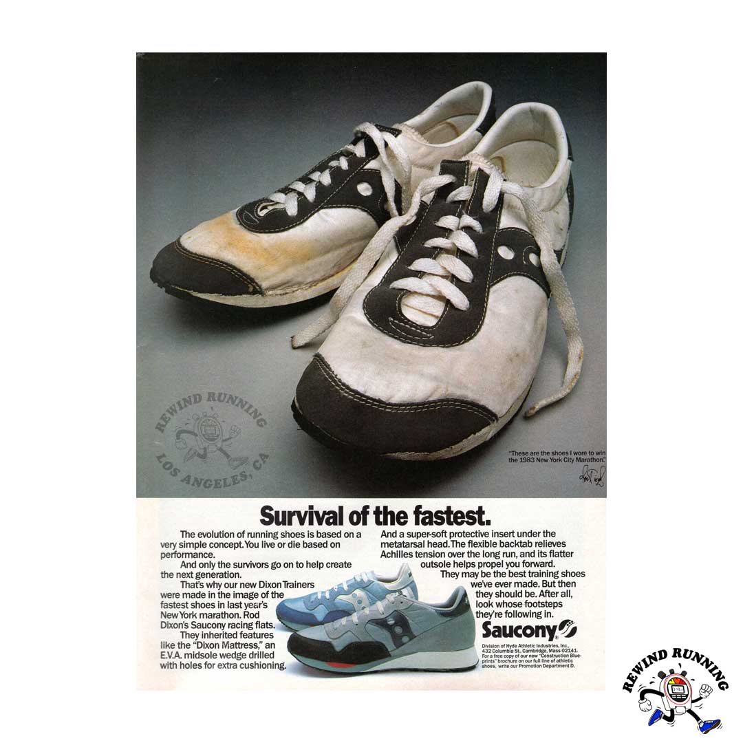 Saucony 1984 Dixon Trainers 'Survival of Fastest' NYC Marathon Vintage Sneaker Running Shoes Print Ad