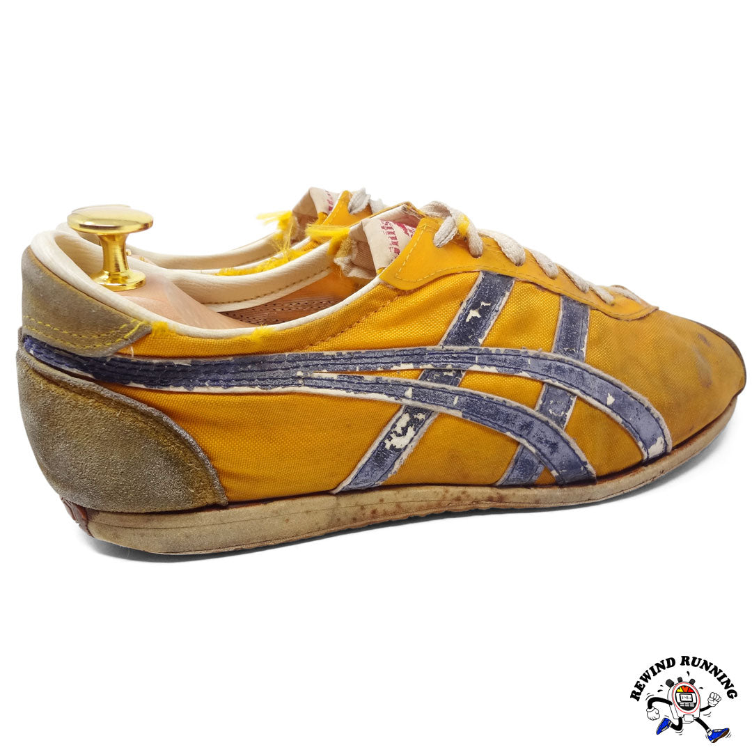 Asics Tiger Jayhawk Black Yellow Vintage Distressed Japan Made Men's Running Shoes Sneakers Rear View