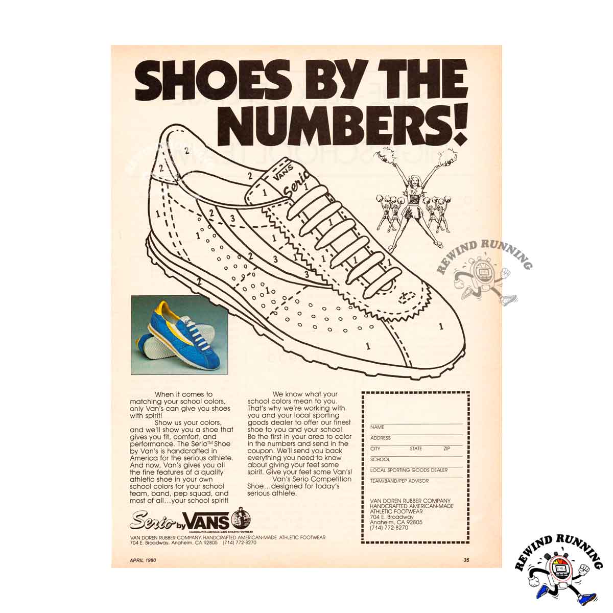 Vans Serio 'Shoes By The Numbers' Vintage 80s Sneakers Running Shoes Print Ad from 1980