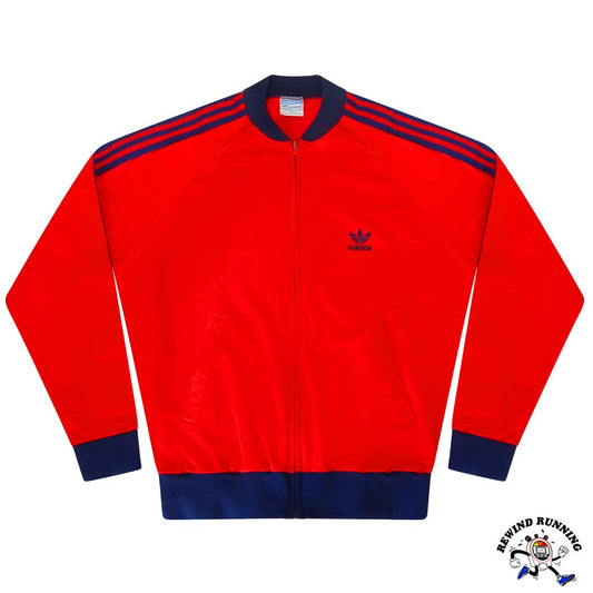 adidas ATP Keyrolan 3-Stripes Red Blue Vintage 70s 80s Track Jacket Trefoil USA Medium Front Flat