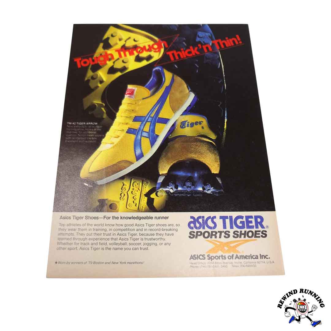 Asics TM-42 Tiger Arrow & Saucony 1980 vintage running shoes ad