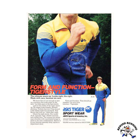 Asics Tiger 'TIGERSTYLE' track suit vintage ad from 1980