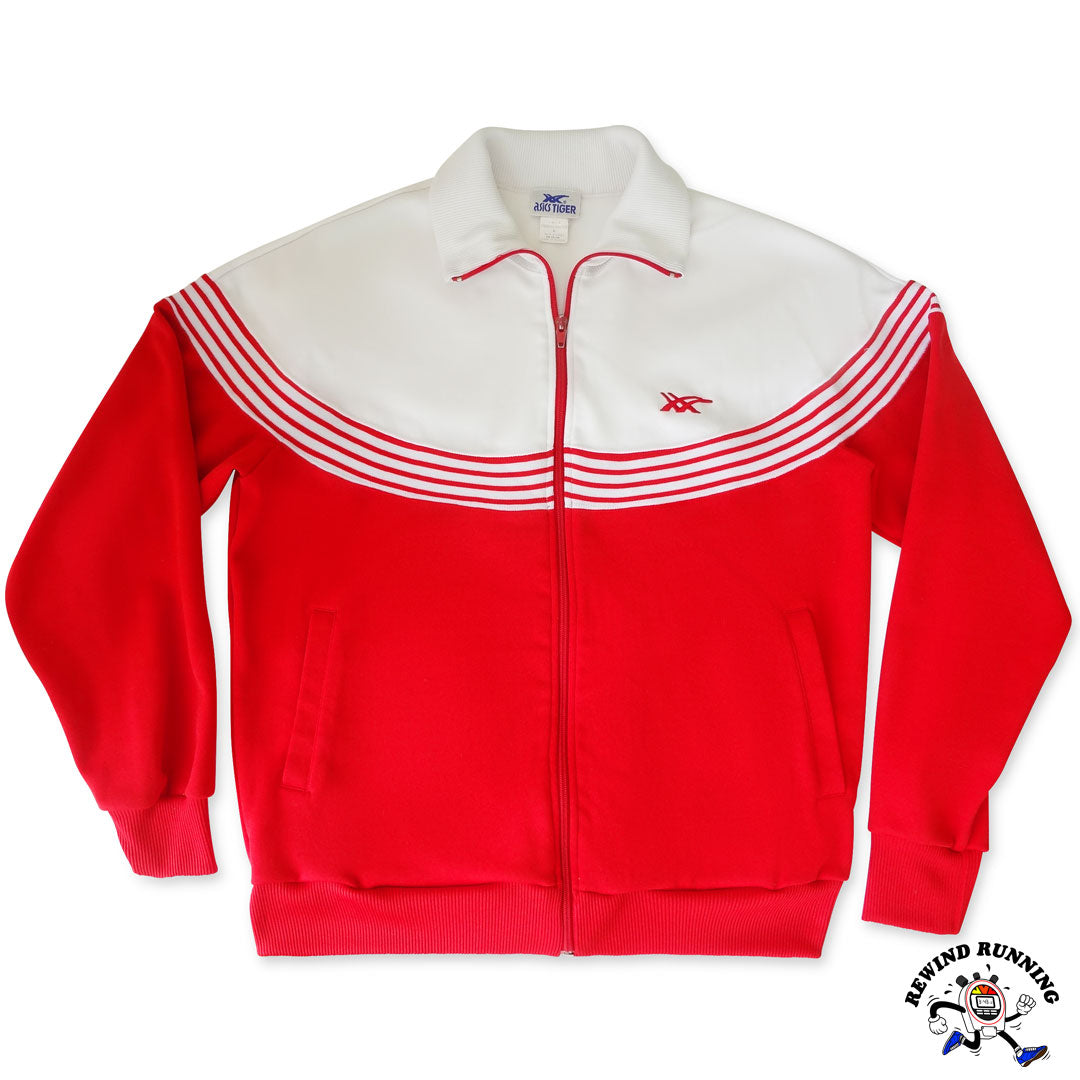 Asics Tiger Vintage 70s 80s Red and White Striped Track Jacket Men's Large