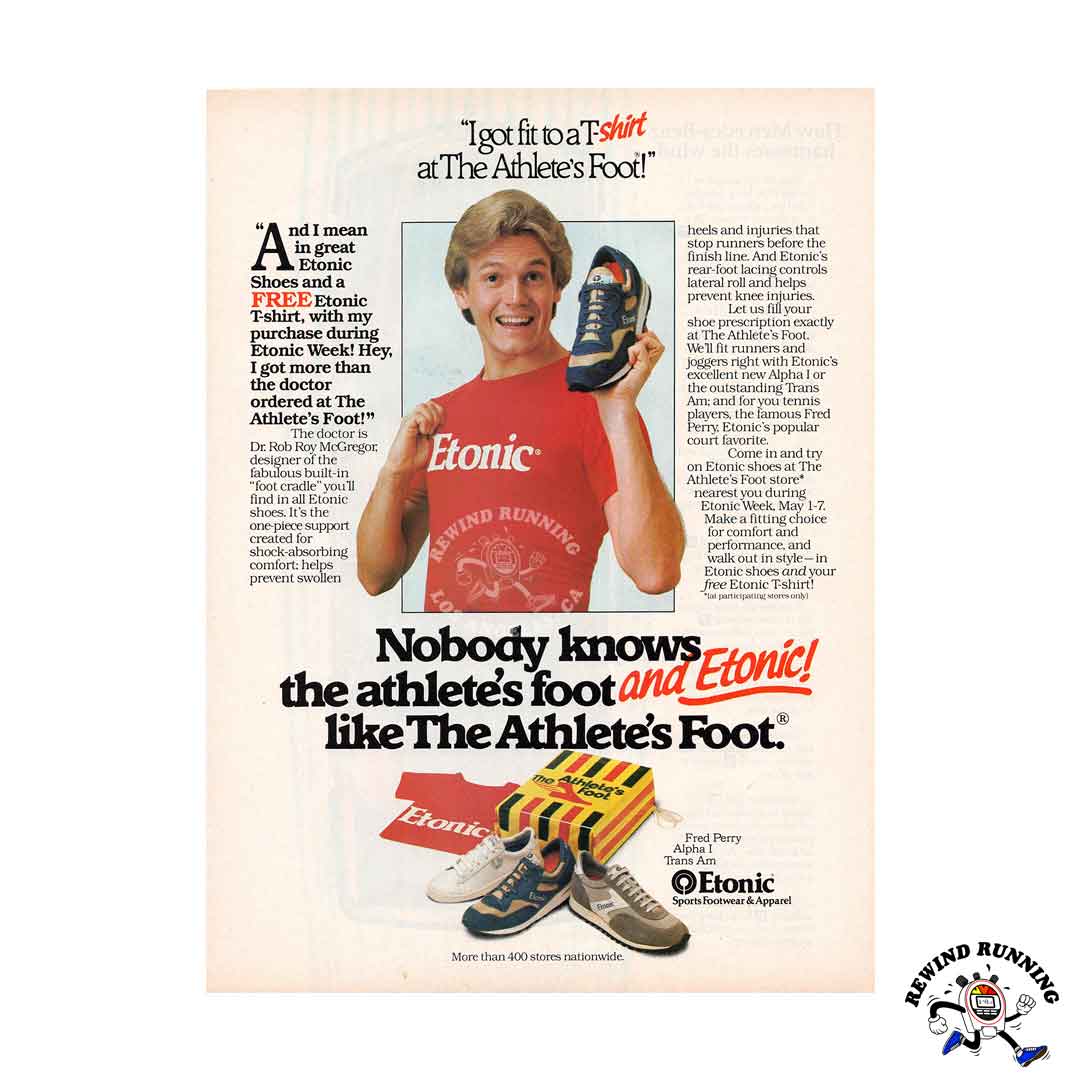 Etonic The Athlete's Foot running shoes 1983 vintage sneaker and T-shirt ad