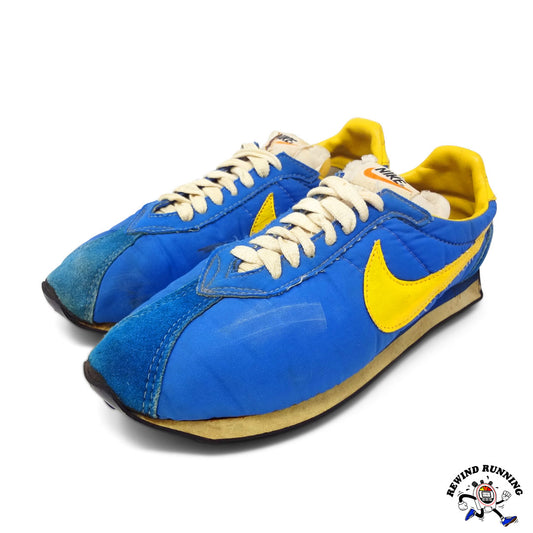 Nike Vintage 70s Blue and Yellow Waffle Trainer Racer Men's 9.5 Made in Japan