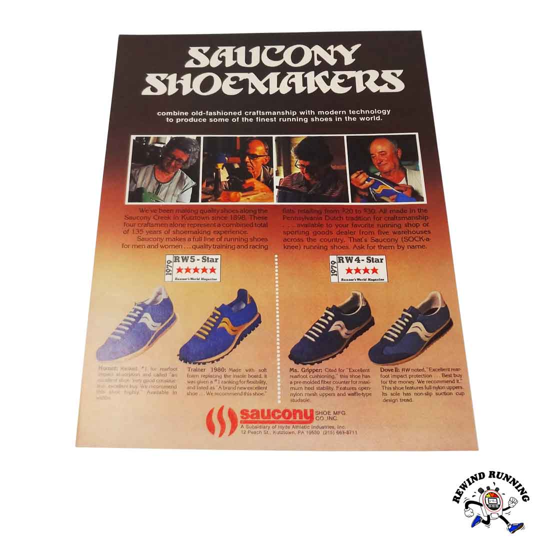 Asics TM-42 Tiger Arrow & Saucony 1980 vintage running shoes ad