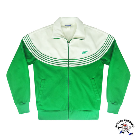 Asics Tiger Vintage 70s 80s Men's Medium Green and White Striped Track Jacket Front