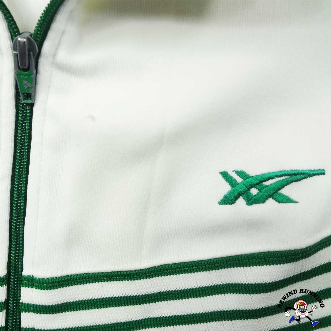 Asics Tiger Vintage 70s 80s Men's Medium Green and White Striped Track Jacket logo