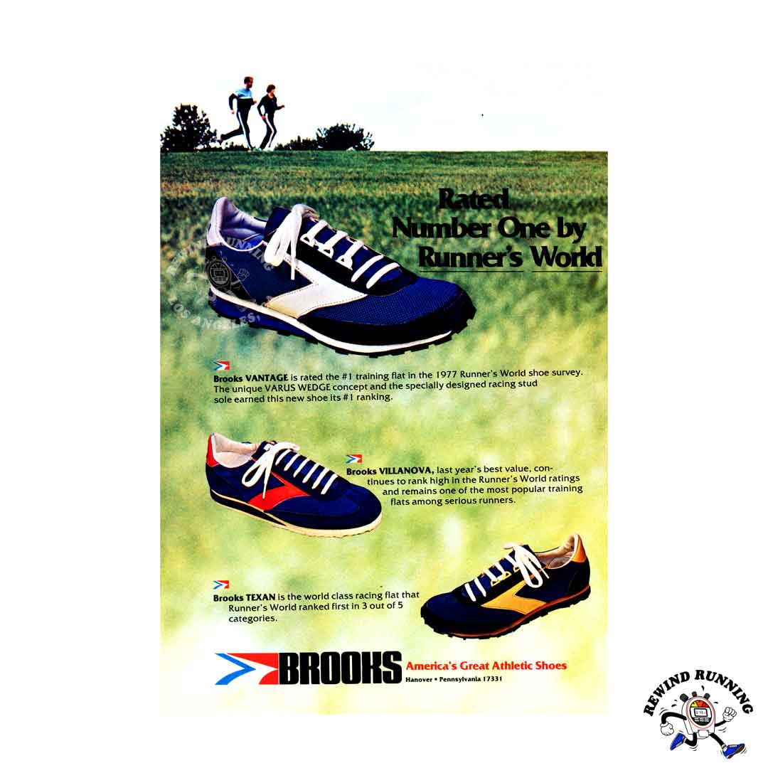 Brooks 1978 vintage Vantage, Villanova, and Texan model sneakers print ad