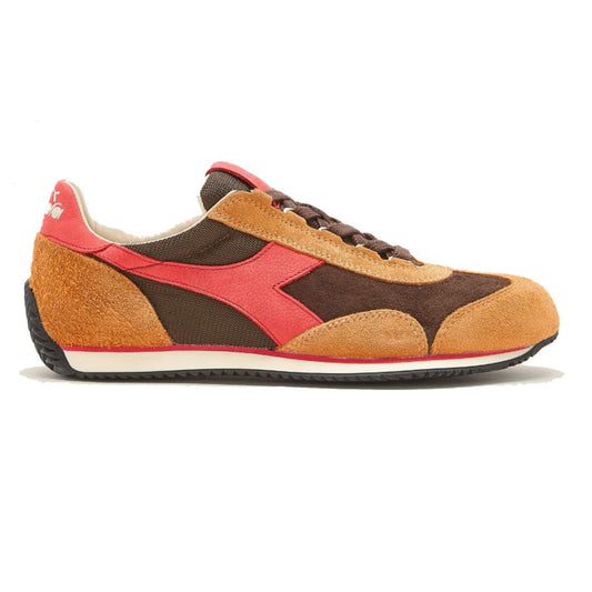 Diadora Heritage Equipe Retro Running Shoes Brown Chestnut Sneakers New Men's Side Profile Made in Italy