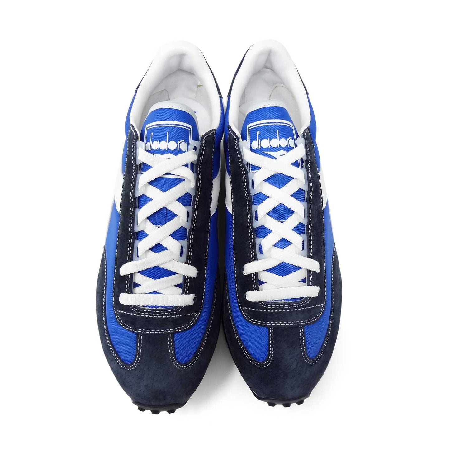 Diadora Rally 1970s Style Retro Men's Sneakers Running Shoes Blue White Aerial View
