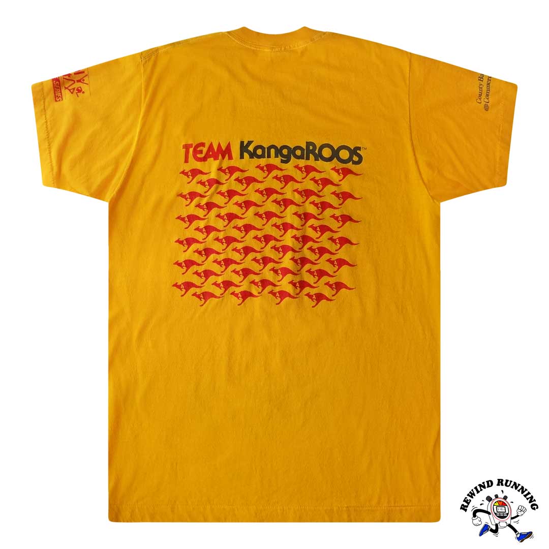 Team KangaROOS Vintage 80s Chesterfield Chase Men's Yellow Running T-shirt Size XL Back