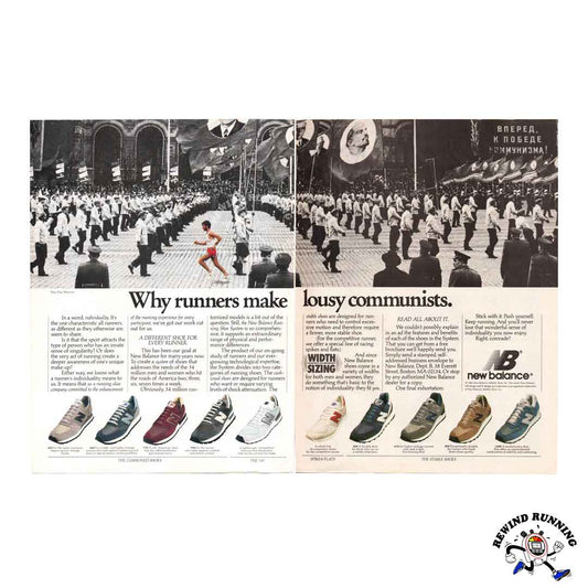 New Balance vintage 1984 print ad "Why runners make lousy communists."