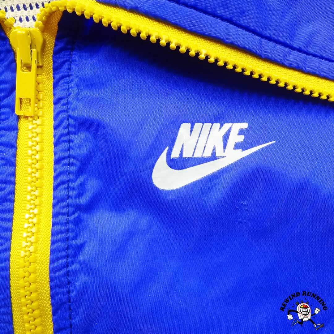 Nike Vintage Men's 70s 80s Blue Yellow Windbreaker Nike Swoosh Logo Detail
