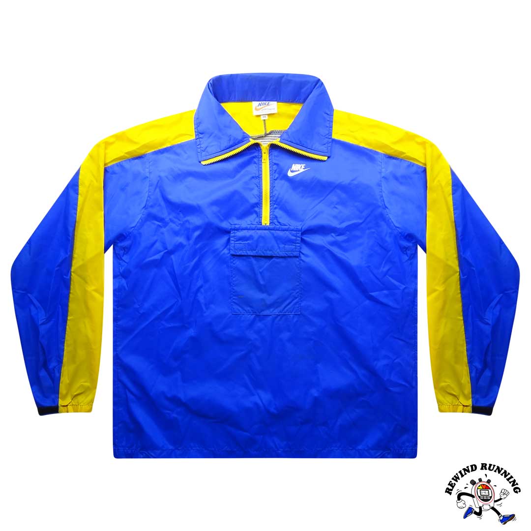 Nike Vintage Men's 70s 80s Blue & Yellow 1/4 Zip Pullover Windbreaker Anorak XXL Track Jacket Made in USA front