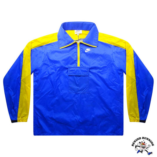 Nike Vintage Men's 70s 80s Blue & Yellow 1/4 Zip Pullover Windbreaker Anorak XXL Track Jacket Made in USA front