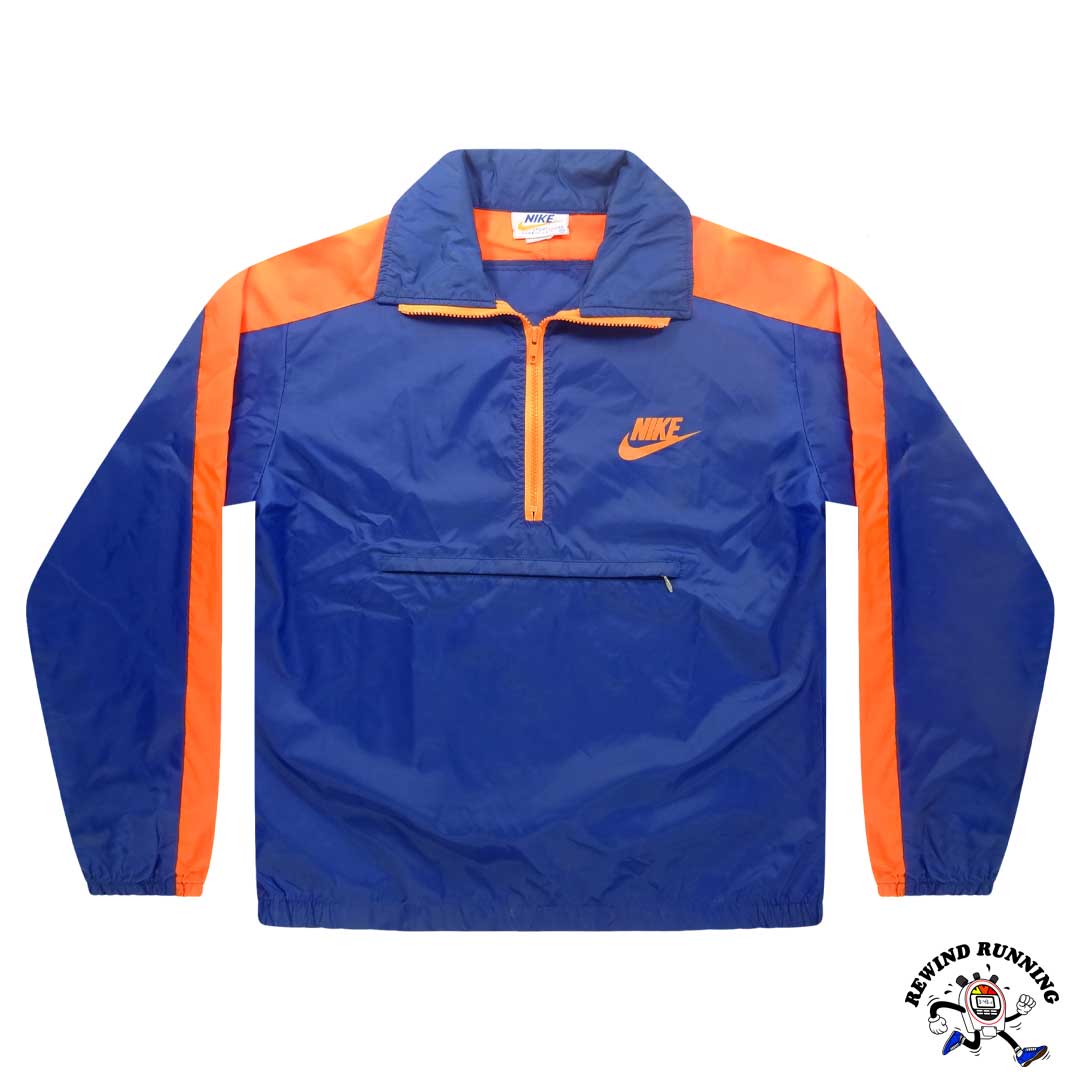 Nike Vintage Men's M 'Orange Tag' Blue Orange Windbreaker 70s 80s Zip Pullover Track Jacket Front