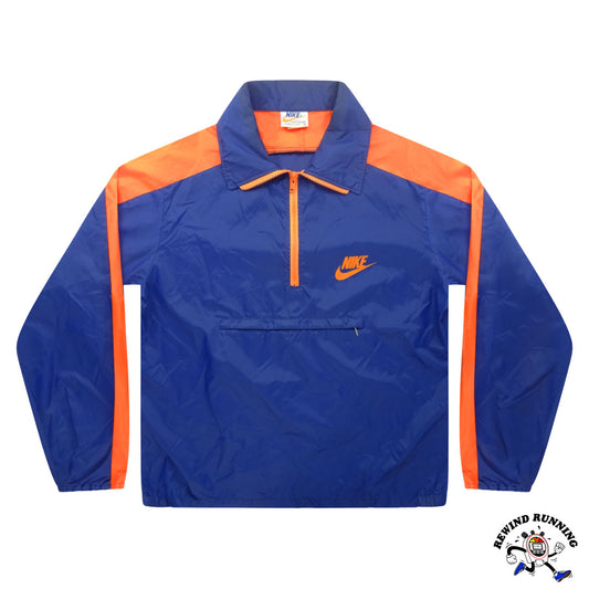 Nike Vintage Men's XL 'Orange Tag' Blue Orange Windbreaker 70s 80s Zip Pullover Track Jacket Front Flat Lay