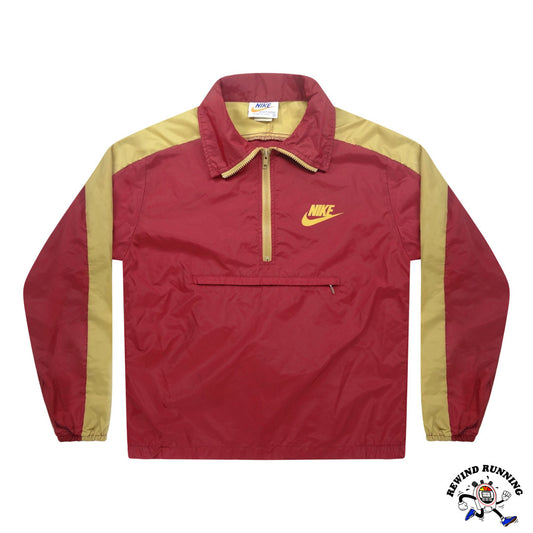 Nike Vintage Men's M 'Orange Tag' Burgundy Tan Windbreaker 70s 80s Zip Pullover Track Jacket Front