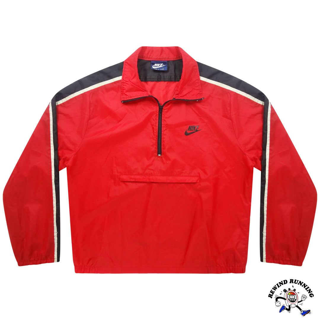 Nike Vintage Men's L 'Blue Tag' Red Black White Windbreaker 80s Zip Pullover Track Jacket Front