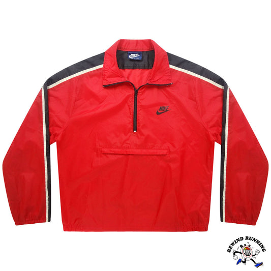 Nike Vintage Men's L 'Blue Tag' Red Black White Windbreaker 80s Zip Pullover Track Jacket Front