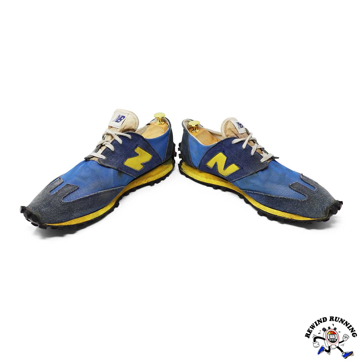 New Balance Blue Yellow 355 Vintage 1970s Sneakers running shoes with a brand logo on a white background