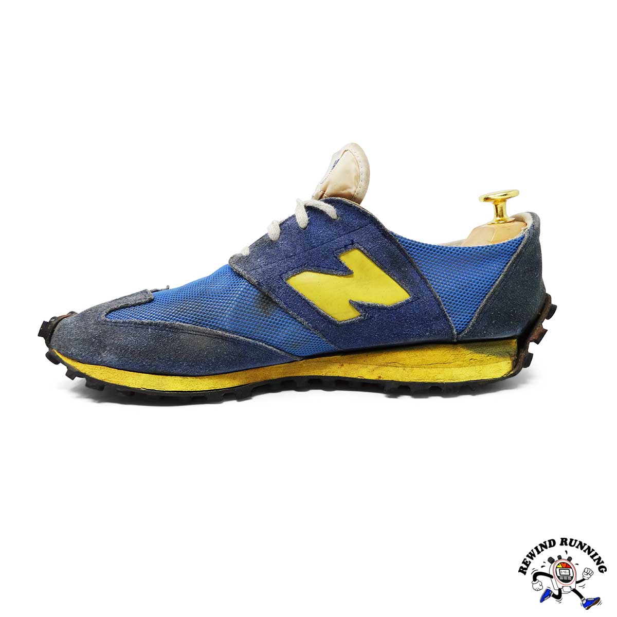 New Balance Blue Yellow 355 Vintage 1970s Sneakers running shoe with a visible brand logo on a white background