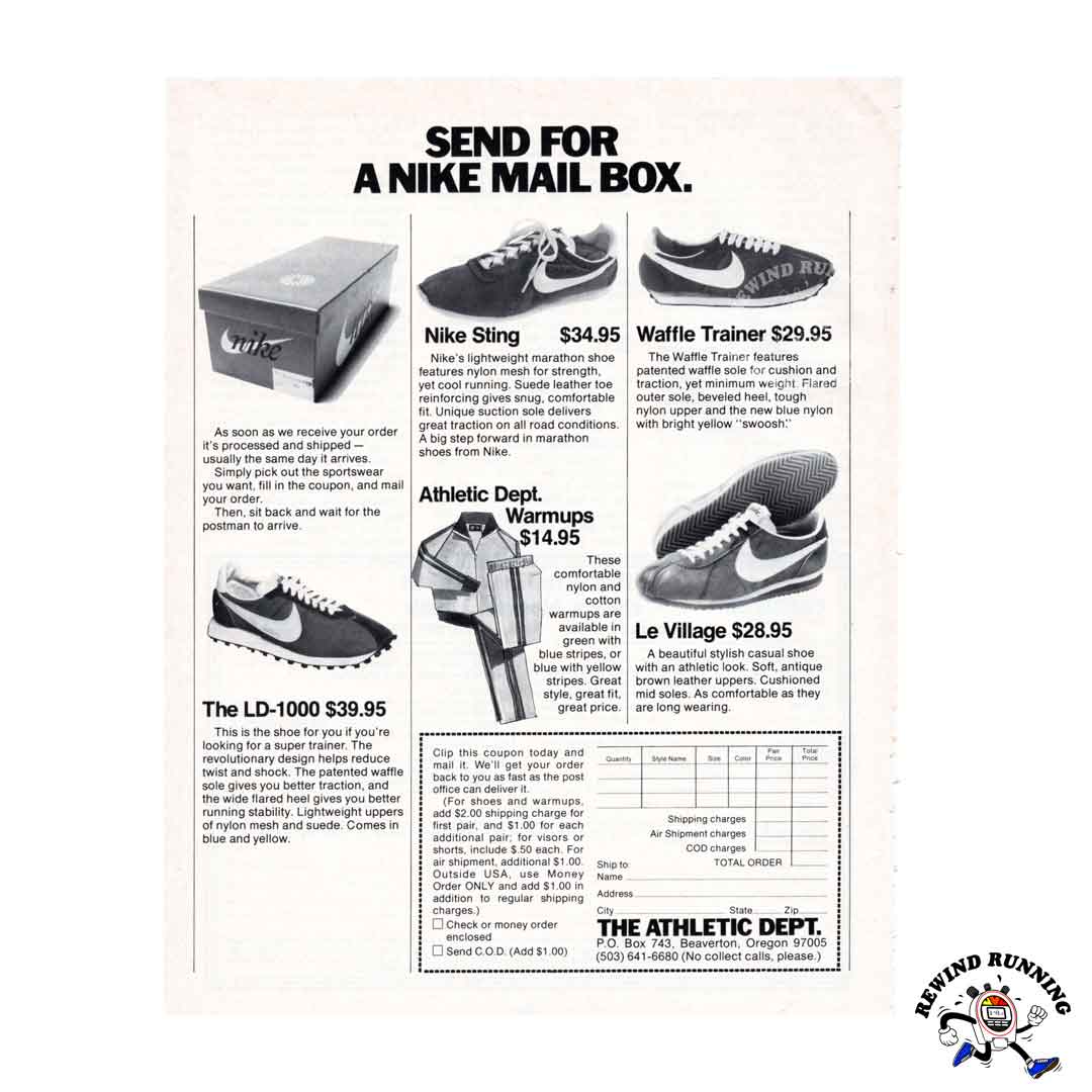 Nike LD-1000, Sting, Waffle trainer and Le Village vintage sneaker ad from 1977