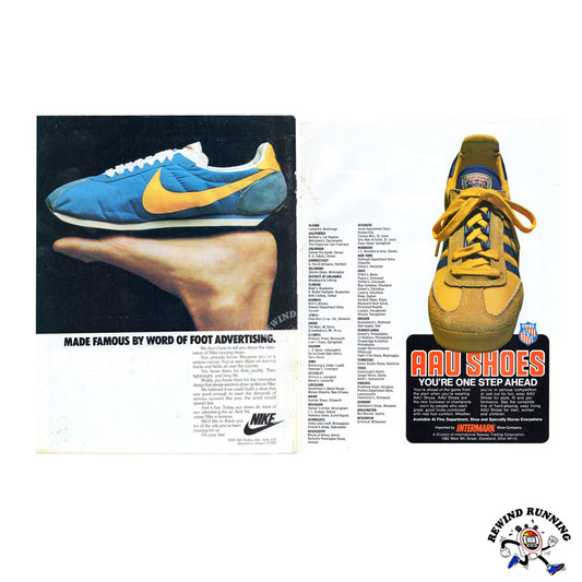 Nike Waffle Trainer & AAU vintage sneaker print ad from 1977