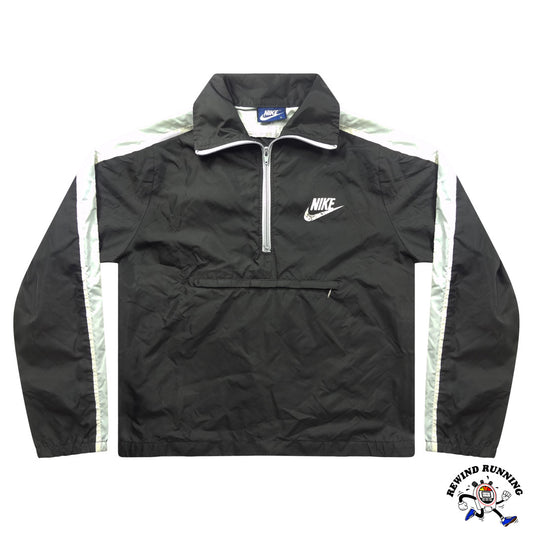 Nike OG Vintage Men's Black Gray White 1/4 Zip Pullover Windbreaker 80s Track Jacket Anorak Size Small Front