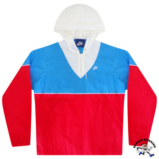 Nike Vintage Hooded Windbreaker 80s Red White Blue Color Block Track Jacket Large