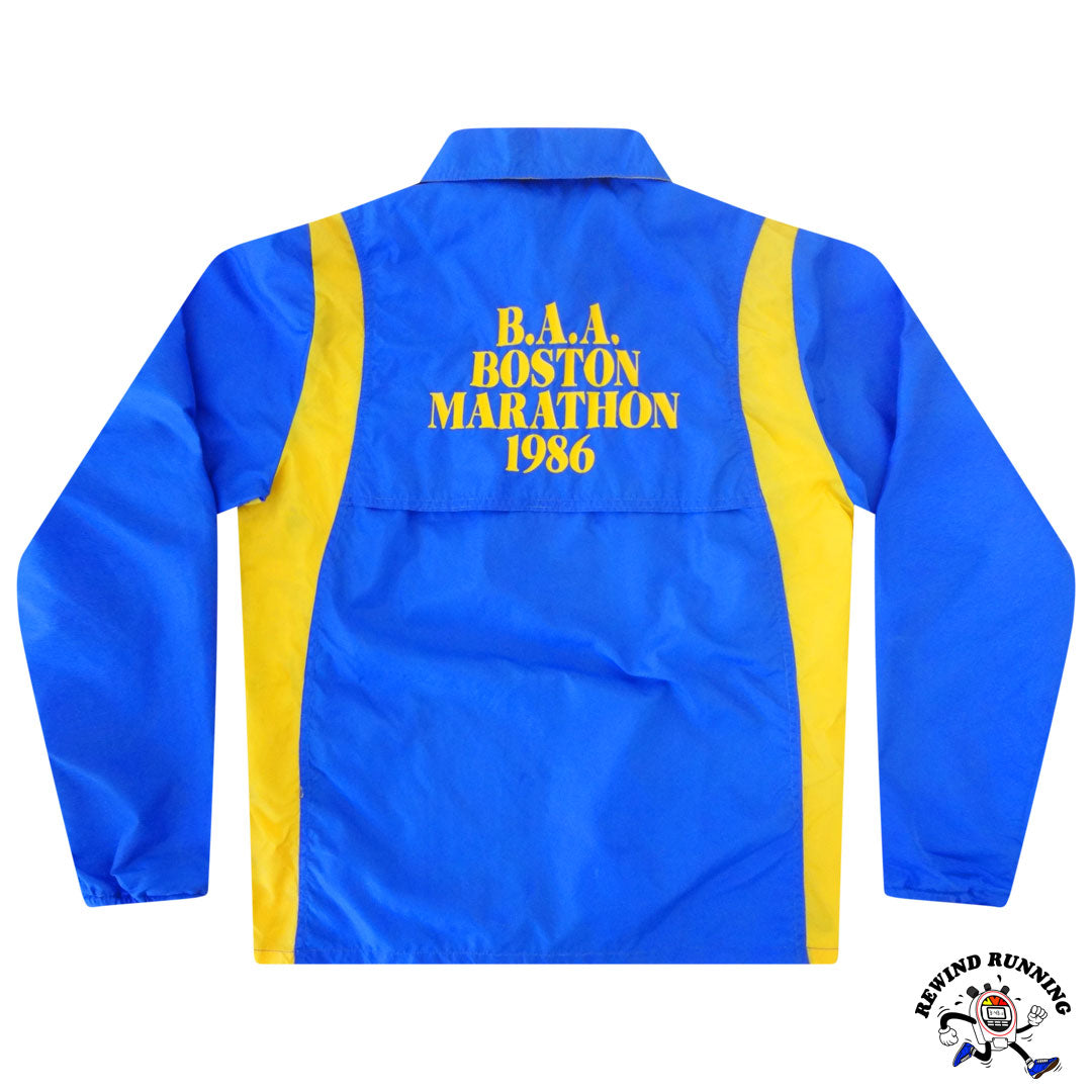 Nike Boston Marathon 1986 Men's Vintage 1/4 Zip Windbreaker Blue Yellow 80s Track Jacket Large Back