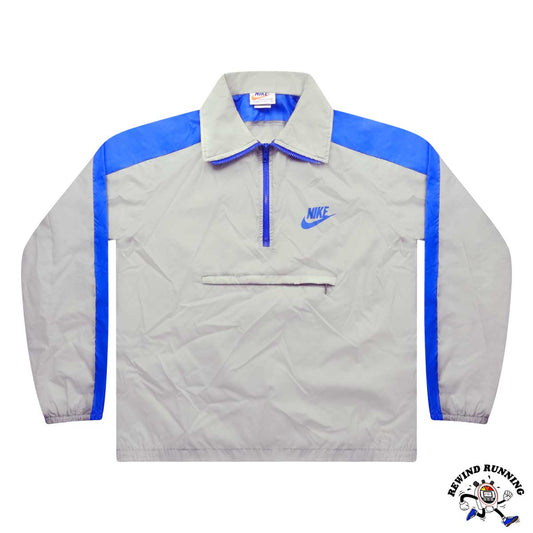 Nike Sportswear Vintage Gray Blue 70s 80s Windbreaker Track Jacket Anorak 'Orange Tag' Large Front Flat Lay